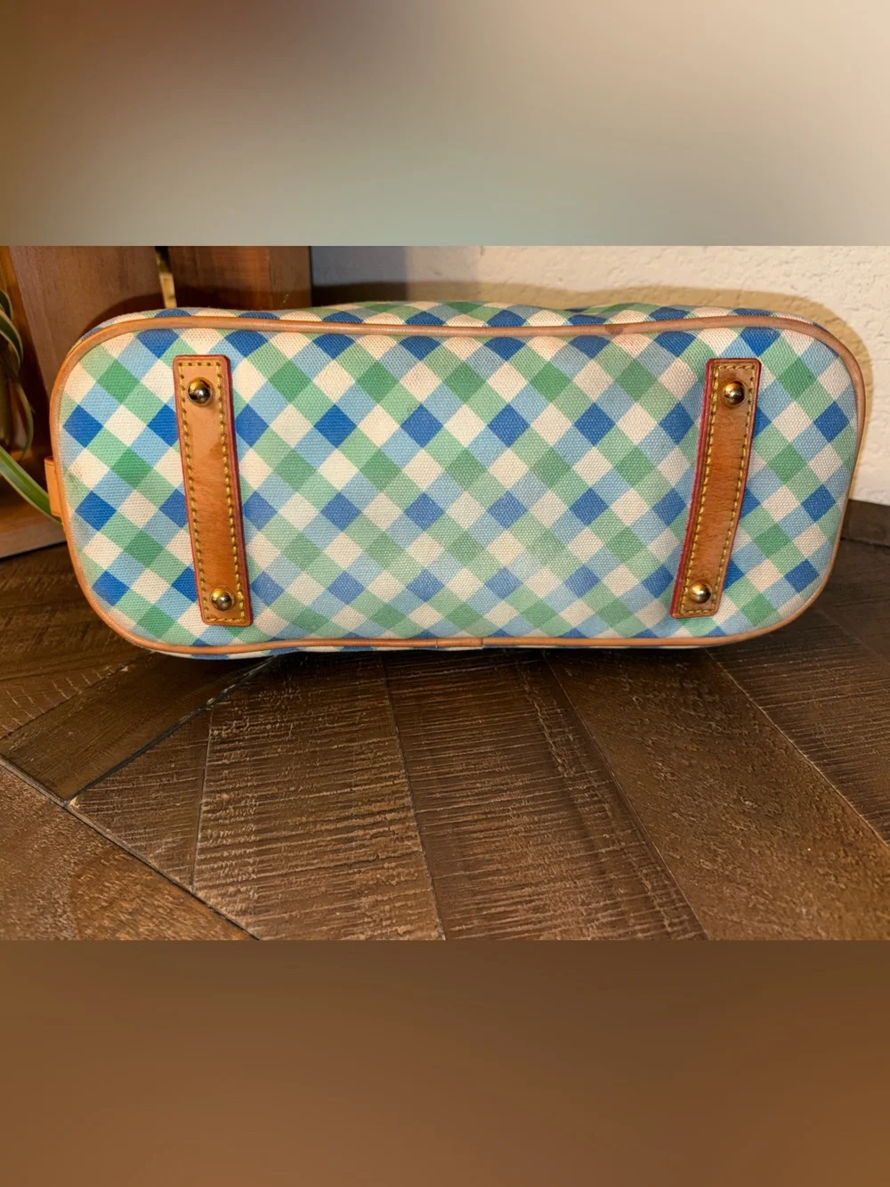 Dooney & Bourke Blue Green Gingham Coated Canvas Dome Satchel - Picture 6 of 13